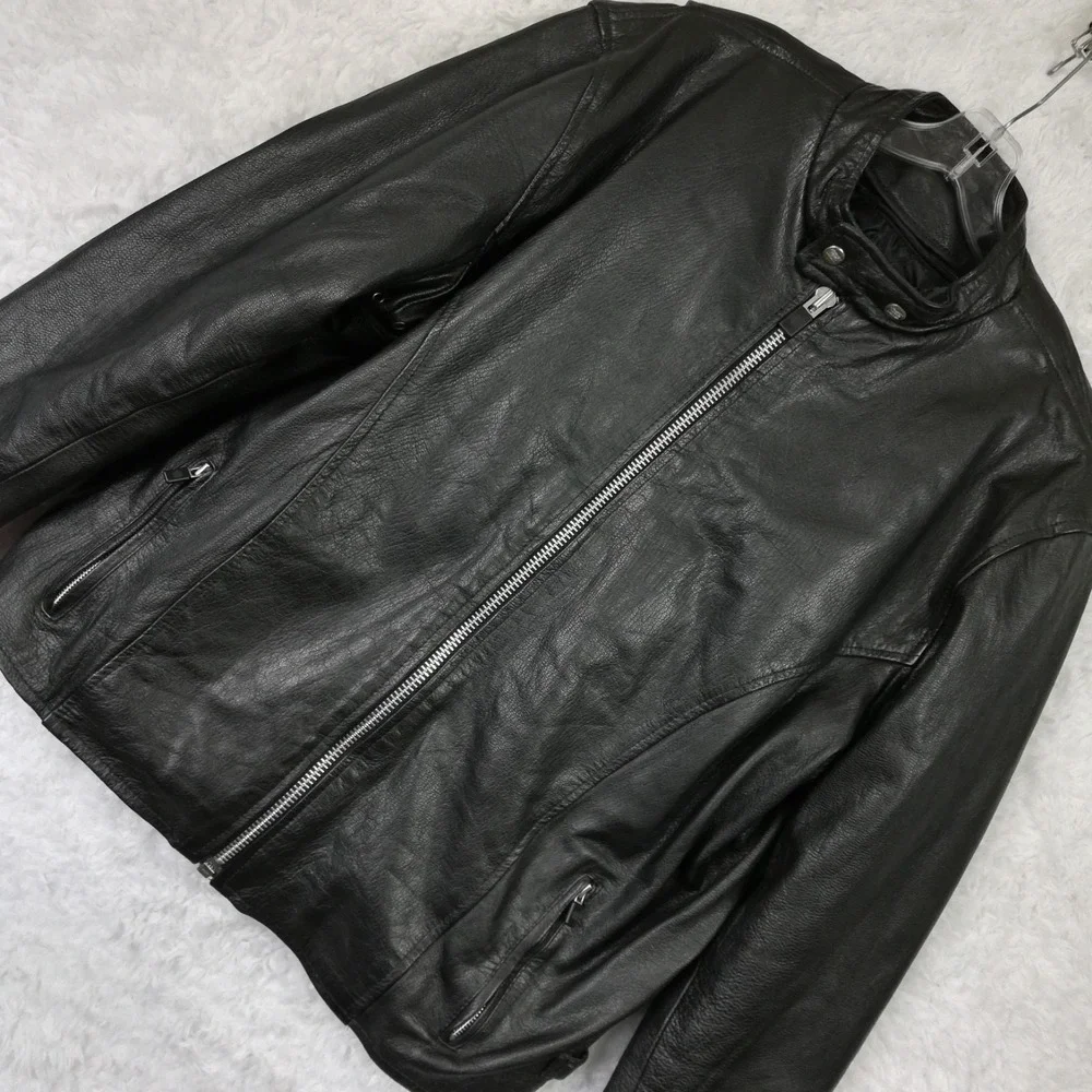 Interstate Mens Jacket Leather Black Motorcycle Full Zip Lined XXL